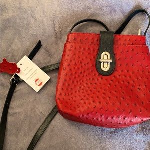 Ostrich print leather purse. Red and black.